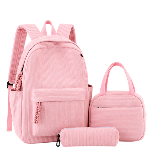 Рюкзак шкільний 41*28*14см із сумкою та пеналом вельветовий PINK