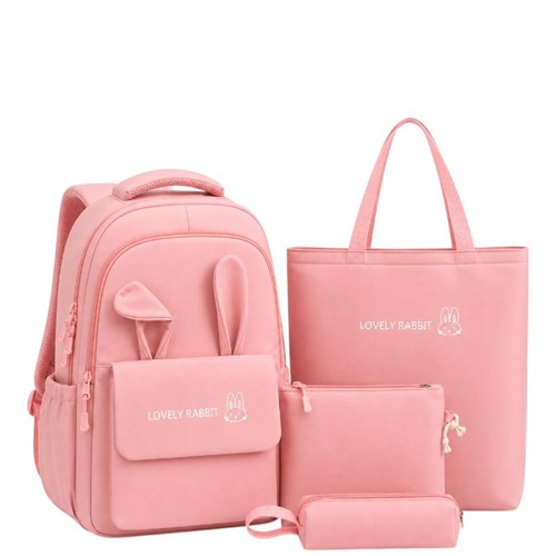 Рюкзак шкільний з сумкою, пеналом та косметичкою "кролик" PINK