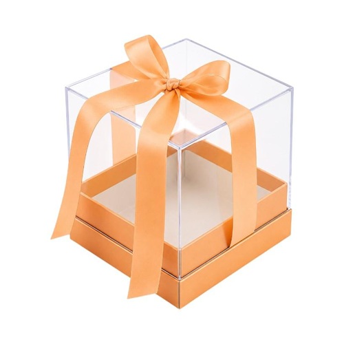 Подарункова коробка 15*15*14,5см з прозорою кришкою та атласною стрічкою Orange