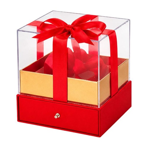 Подарункова коробка 15*15*16,5см з висувним ящиком та прозорою кришкою Red