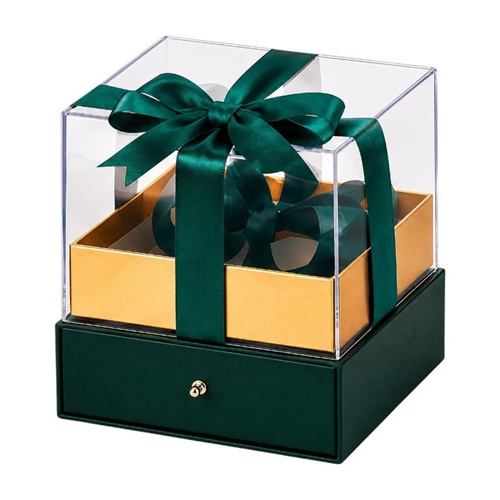 Подарункова коробка 15*15*16,5см з висувним ящиком та прозорою кришкою Green
