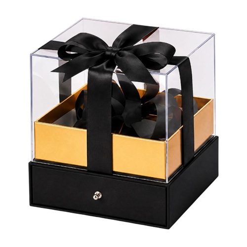 Подарункова коробка 15*15*16,5см з висувним ящиком та прозорою кришкою Black