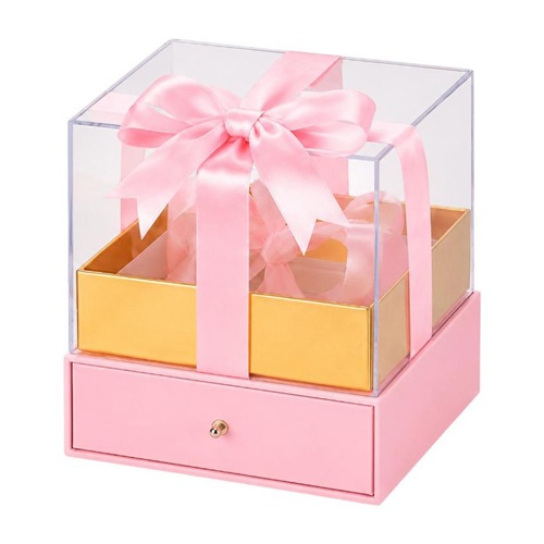 Подарункова коробка 15*15*16,5см з висувним ящиком та прозорою кришкою Pink