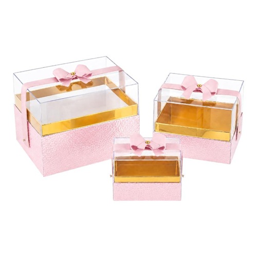 Набір подарункових коробок 3шт з прозорою кришкою та стрічкою Light pink