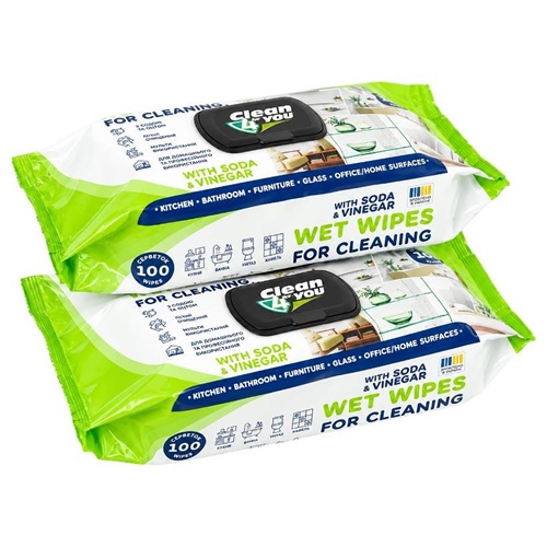 Вологі серветки для збирання 100шт ТМ Clean4You Smart універсальні з содою та оцтом