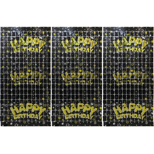 Фотозона-шторка з фольги "Квадрат-Happy Birthday" 1*2м 2.0мкр., чорна