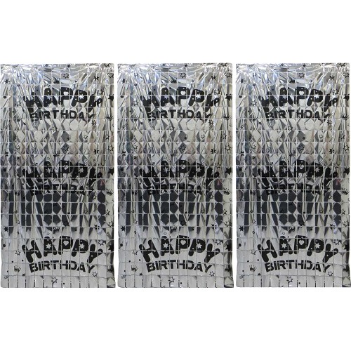 Фотозона-шторка из фольги "Квадрат-Happy Birthday" 1*2м 2.0мкр., серебро