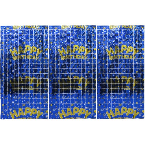 Фотозона-шторка из фольги "Квадрат-Happy Birthday" 1*2м 2.0мкр., синий