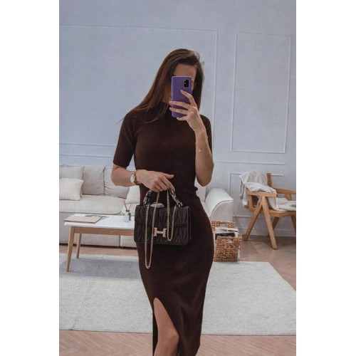 Сукня у рубчик 111см з розрізом, короткий рукав