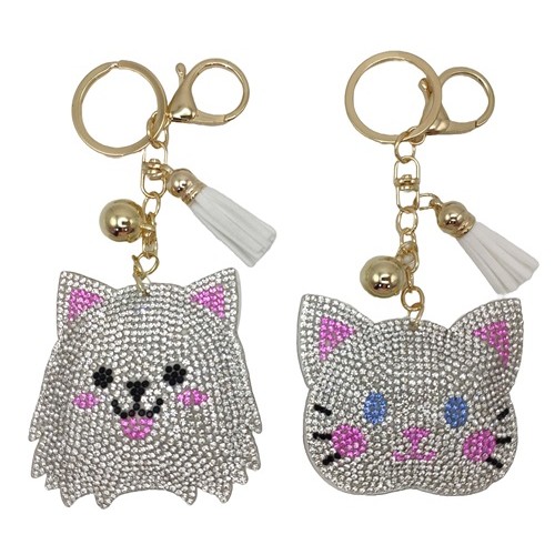 Брелок зі стразами "Кіт/собака" з пензликом 7см