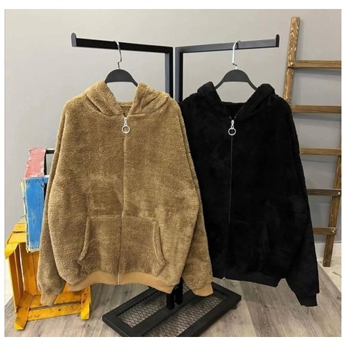 Женская пушистая кофта на молнии с капюшоном демисезонная