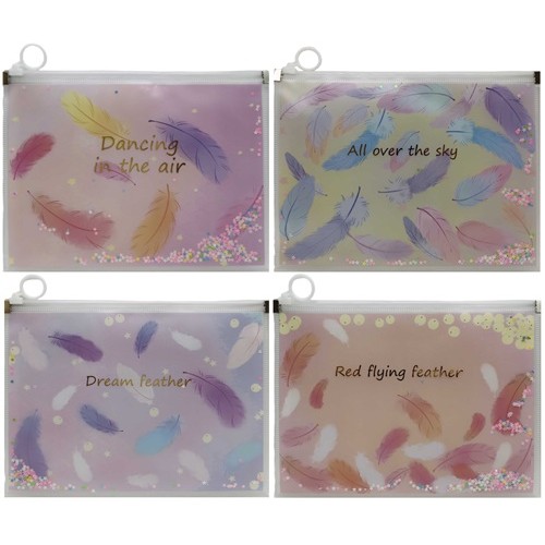 Папка для зошитів А5+ на змійці "Сипучі блискітки-Пір'я"" 24*18,5см (1шт)