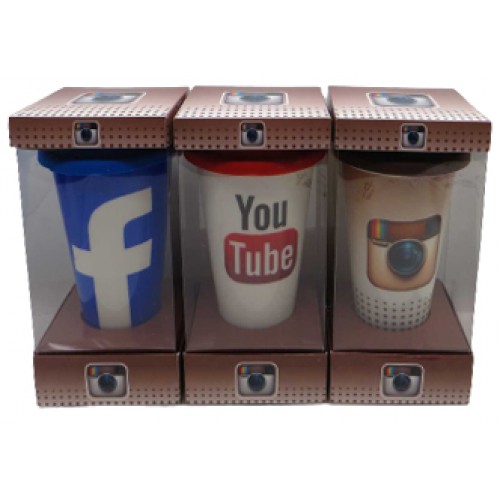 Склянка керамічна 440мл із силиконів.кришкою "YouTube,Instagram,Facebook"