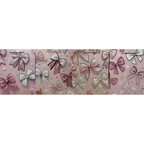 Пакет паперовий подарунковий "Бантик- рожево-золоте обведення" 32*26*10см, 210г/м2