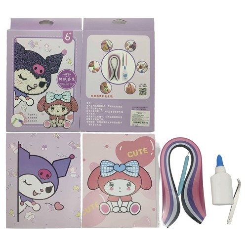 Набір кольорового паперу для квілінгу 5мм*390мм "Kuromi,Melody" з инстр.,клей ,2арк.у кор.