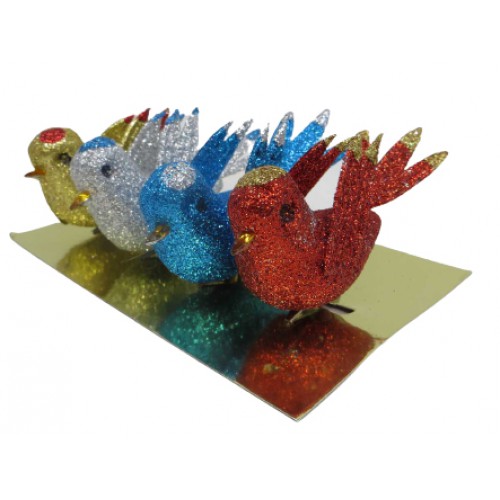 Набор игрушек с клипсой д/декора "Птички цветные - 4шт." 9см уп.PVC
