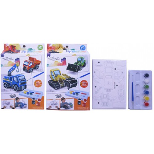 Набор для творчества "Собери 3D пазл-игрушку -Машины и раскрась"+ краски 6цв+кисточка