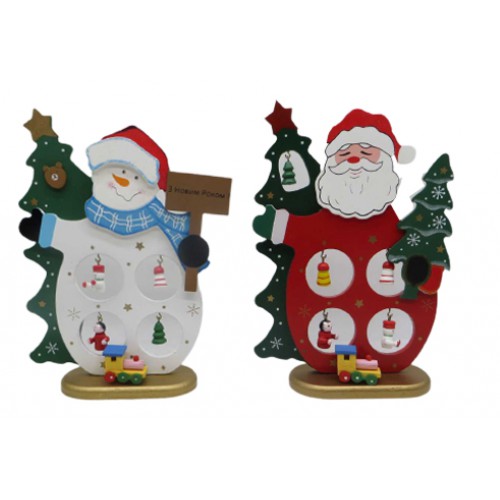 Ёлка с игрушками "Дед Мороз/Снеговик" деревянная 20*14см