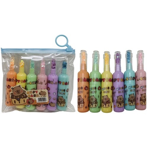 Маркер-міні текстовидільник 6кол. "Капібара-блискітки" 9,5см уп.PVC