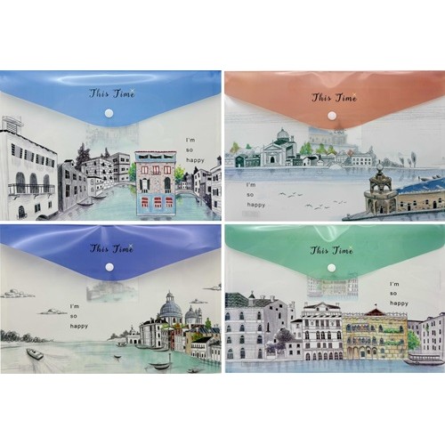 Папка-конверт на кнопці А4+ "Міста" 18мкм 23,5*33см