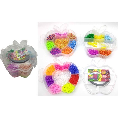 Набір для плетіння - гумочки 1500шт.у кор."Яблуко"-3 відділ.+ інстр-ти + гачки