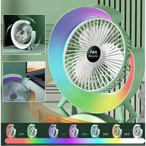 Настольный портативный USB-вентилятор с RGB-подсветкой (1800 мАч, 180°), 235х235х50мм