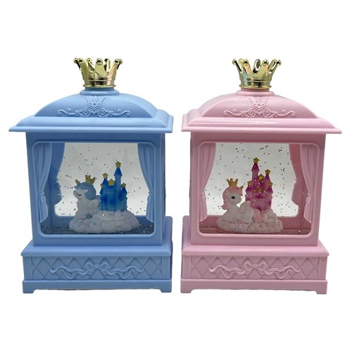 Сувенір світящ.LED,музичний "Єдиноріг та замок" гель,блискіт.,20,5*13,5см,USB