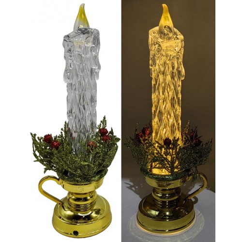 Свічка декоративна світящ. LED на підставці "Новорічна - золото" 26см (usb+батар.)