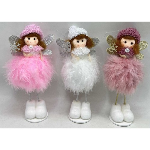Іграшка декор новорічна "Янголятко в шапочці стоїть" 18см