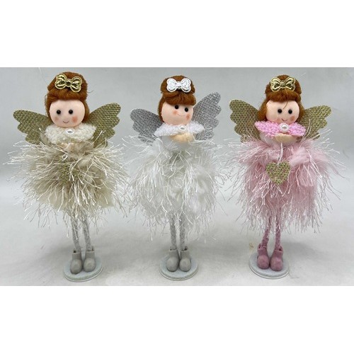 Игрушка декор новогодняя "Ангелочек с бантиком стоит" 18см