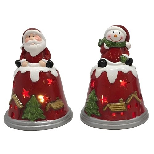Сувенір світящ.LED "Санта, Сніговик на дзвіночку" 11*8,2см