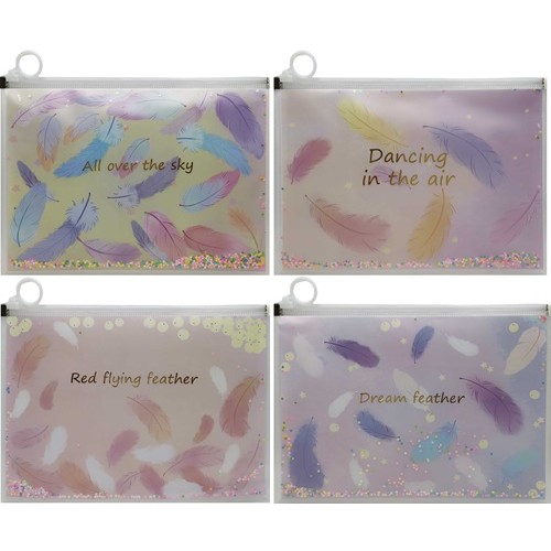 Папка для зошитів А4+ на змійці "Сипучі блискітки-Пір'я" 33*24,5см (1шт)