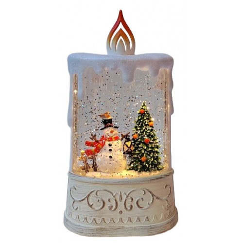 Сувенір декоративний світящ.LED музичний "Свічка-Сніговик біля Ялинки" гель,блиск., 20,4*7,2*10,4см,USB