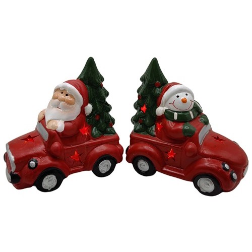 Сувенір світящ.LED "Санта,Сніговик на машині" 11*6,6*10,7см