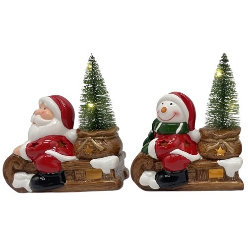 Сувенір світящ.LED "Санта.,Сніговик з ялинкою на санях" 14*12см