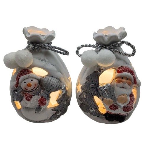 Сувенір світящ.LED "Мішок з Сантою, Сніговиком" 8,5*8,1*12,5см, срібло