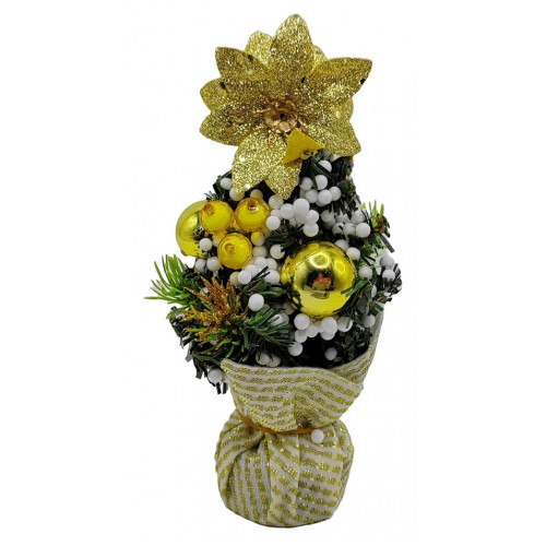 Декор новорічний "Ялинка з кульками та квіткою - золота" 20см