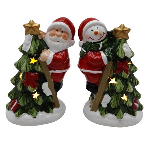 Сувенір світящ.LED "Санта,Сніговик прикрашає ялинку" 10*6,5*14,2см