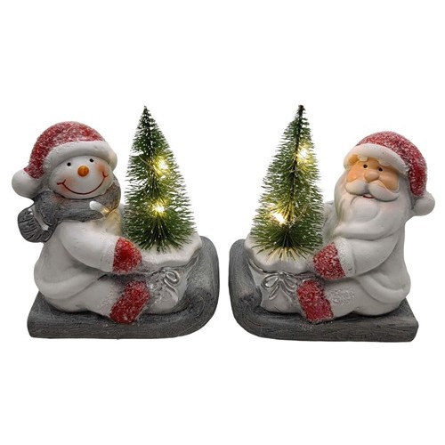 Сувенір світящ.LED "Санта,Сніговик з ялинкою" 10*6*12,5см, срібло