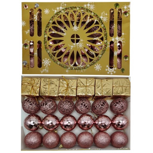 Набір іграшок на ялинку "Кулі рожевий шампань 19шт Ø6см " у коробці