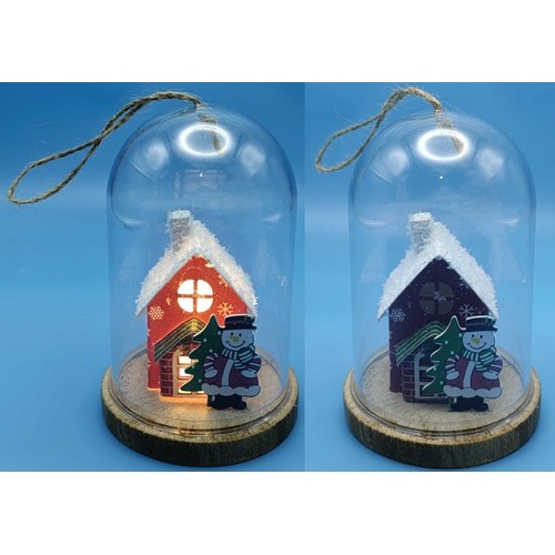 Игрушка на елку светится LED "Колба 12см - Снеговик, Домик"