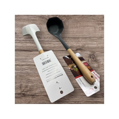 Силіконовий кухонний половник з дерев'яною ручкою (термостійкий) 31см