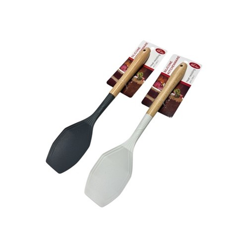 Силіконова кухонна лопатка широка з дерев'яною ручкою (термостійка) 32см