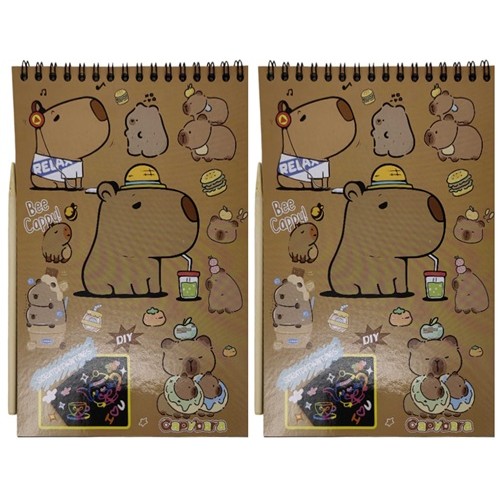 Блокнот-гравюра А5 "Капібара" 8 чорних аркушів, дерев'яна паличка