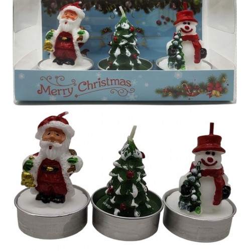 Свічка новорічна фігурна парафінова - 3шт."Санта,Сніговик,Ялинка" 6см