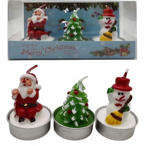 Свічка новорічна фігурна парафінова - 3шт."Санта,Сніговик,Ялинка" 6см