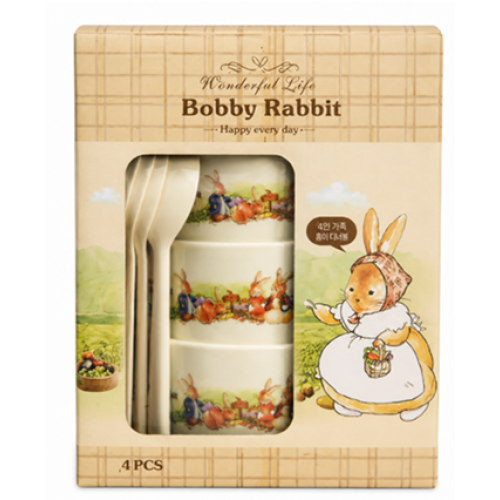 Дитячий набір посуду Bobby Rabbit, 4 тарілки з ложечками