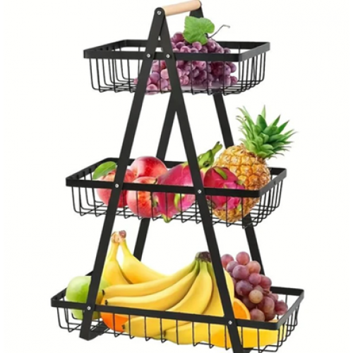 Настільний триярусний кошик — фруктовиця з дерев'яною ручкою 490*405*210мм