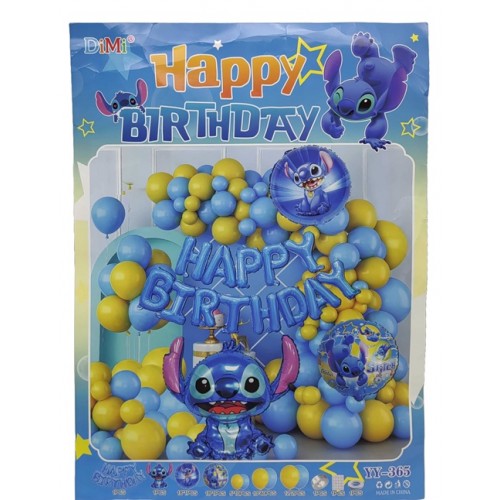 Фотозона з повітряних кульок -Happy Birthday "Стіч" - кулі 59шт.,плакат -блакитна