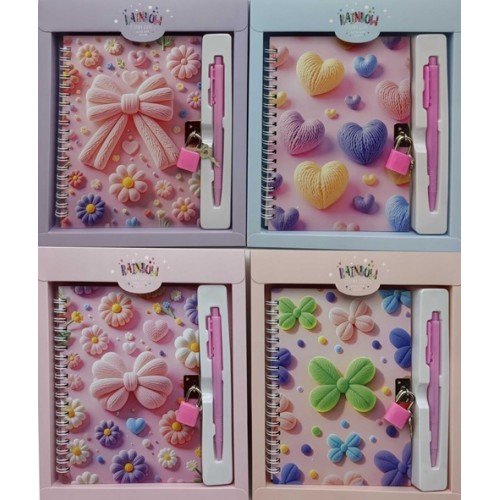 Набір "Квіти,серце 3D": блокнот на замочці 13*18см, 48арк. +ручка кулькова у коробці